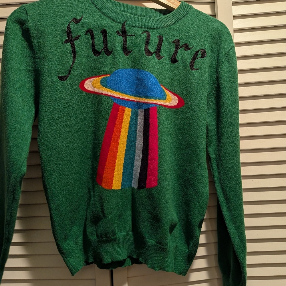 Gucci Green Crewneck Sweater with Multicolor Planet Motif